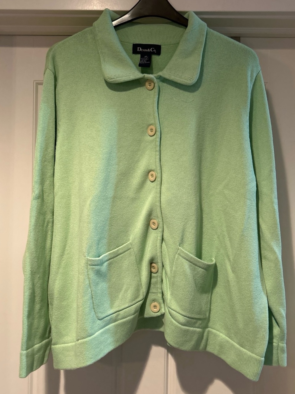 Denim&Co Mint Green Button-Front Cardigan